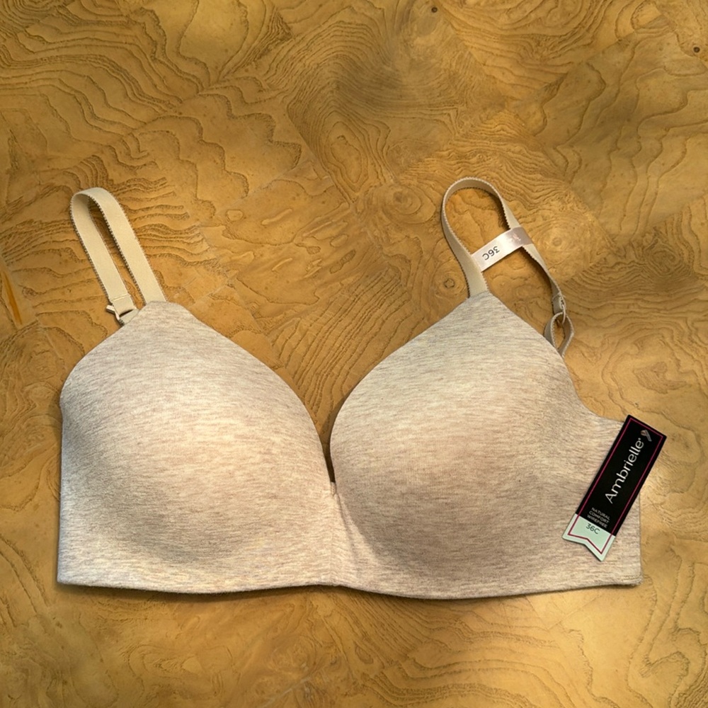 Ambrielle wirefree cotton bra, 36C Oatmeal color, NEW w tags!